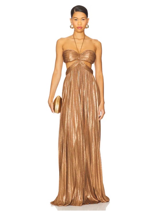 Retrofete Dresses & Skirts - Retrofête Keira Sepia Metallic Bronze Cutout Halter Maxi Gown